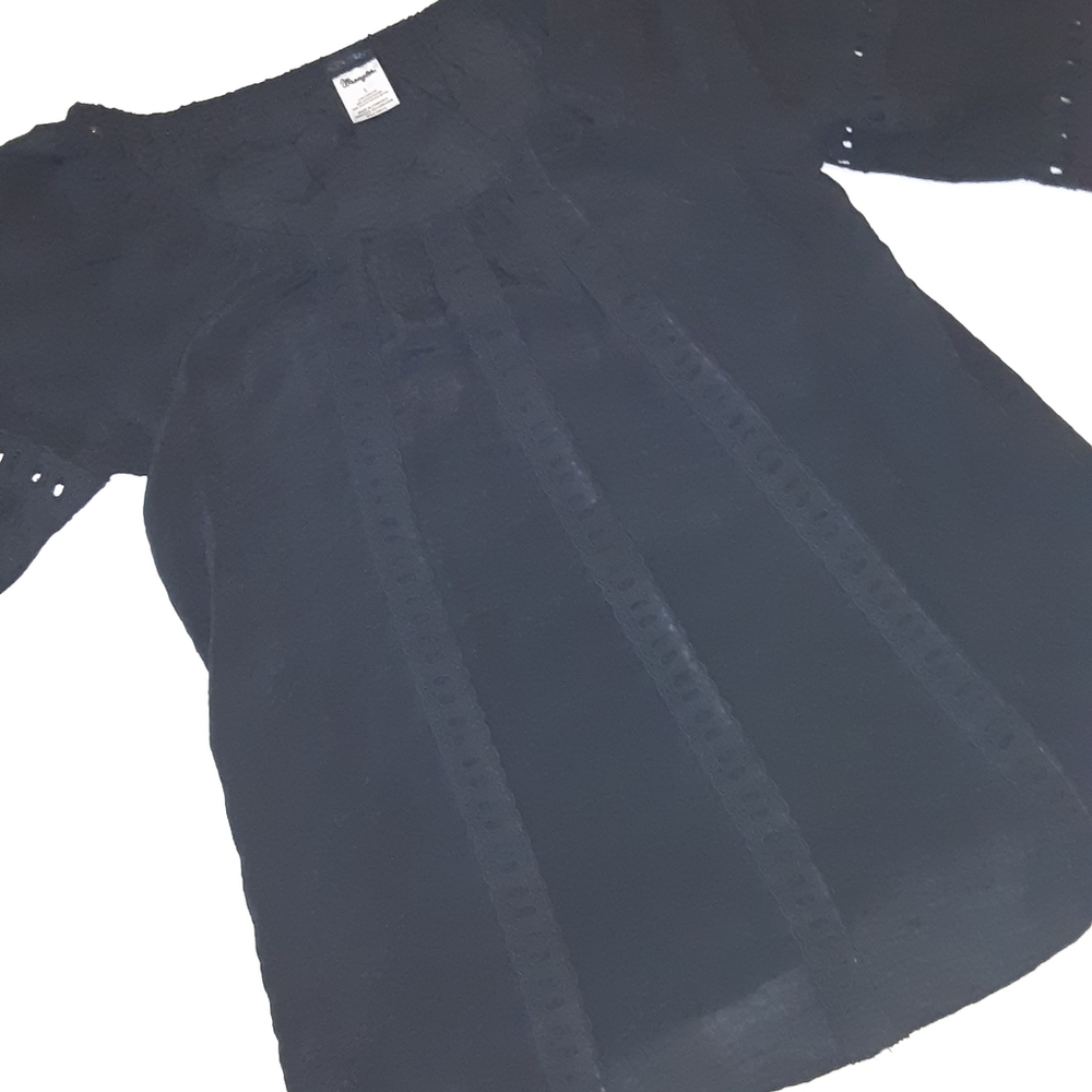 New! Wrangler black off the shoulder black top eyelet elastic neckline sz L